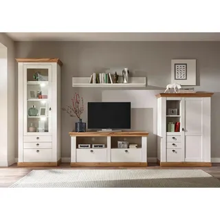 Home Affaire "Cremona", weiß (pinie weiß nb, pinie weiß nb, applikation wotan eiche nb), B:356cm, Kastenmöbel-Sets, Wohnwand