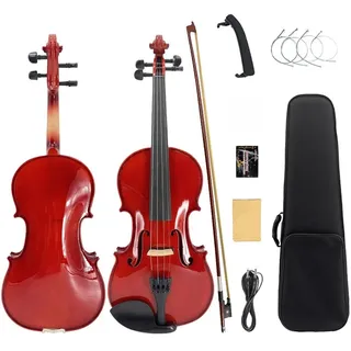 Yinfente Akustische Violine, elektrische Violine, 4/4, volle Größe, 4-saitig, Ahornfichte für Studenten, Violine für Anfänger, Violinenkoffer, Brasilholzbogen, Kabel, Reinigungstuch, Kolophonium, Steg