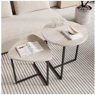 LuxusKollektion Couchtisch Couchtisch 2er Set Rund Beistelltisch Metall Holz Industriedesign bunt