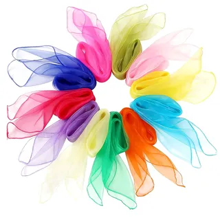 Euablfo 12 Stück Jongliertücher Bunte, 60x60CM Jongliertücher Set, Chiffontücher Sensory Play Bunte Jonglieren Tanztücher, für Sensorisches,Kindershow,Aktivitäten Zubehör Dekoration Jonglieren Zirkus