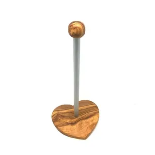 D.O.M. Die Olivenholz Manufaktur D.O.M. Küchenrollenhalter -Klassik- aus naturbelassenem Olivenholz - Mit Sockel in Herzform
