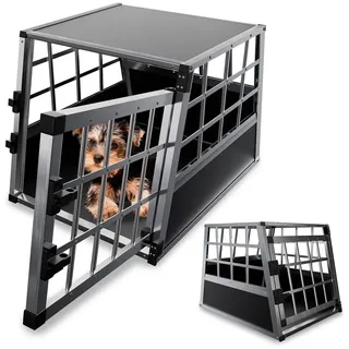 Juskys Alu Hundetransportbox M 69 x 54 x 50 cm Grau/ Silber