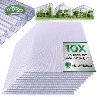 AREBOS 10x Polycarbonat Hohlkammerplatten 6 mm Doppelstegplatten Stegplatten