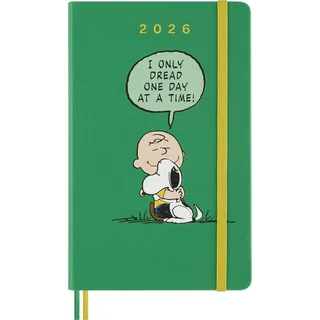 Moleskine 12 Monate Peanuts Charlie & Snoopy Tageskalender 2026, L/A5, 1 Tag = 1 Seite, fester Einband, Emeraldgrün