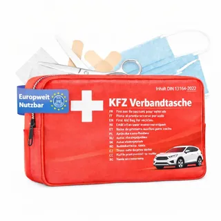 Verbandskasten Auto DIN 13164:2022 – Verbandstasche KFZ Norm 2026 – Erste Hilfe Set Auto – Kfz Verbandskasten StVO konform – Verbandtasche Rot