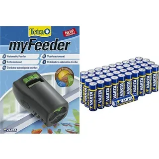 Tetra myFeeder Futterautomat für Zierfische mit Varta Batterien Mignon AA LR6 Vorratspack 40 Stück