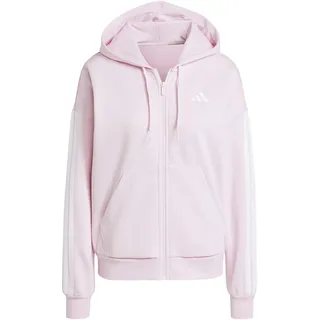 adidas Women's Essentials 3-Stripes Full-Zip Fleece Hoodie, Clear pink/White, XL