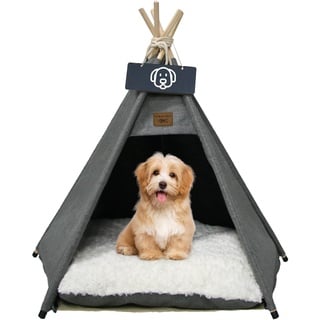 whiwhi Tipi Zelt für Haustiere mit Kissen Waschbar Haustierzelte Häuser Hundehöhle und Hunde und Katzenhaus Haustierhäuser Wegklappen Haustier Zelt Möbel 50x50x60cm