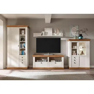 Home Affaire "Cremona", weiß (pinie weiß nb, pinie weiß nb, applikation wotan eiche nb), B:376cm, Kastenmöbel-Sets, Wohnwand