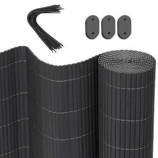 WOLTU PVC Sichtschutzmatte 100x300cm, Wetterfester Sichtschutzzaun UV-beständig für Optimale Privatsphäre, Robuste Zaunblende ohne Bohren für Garten, Terrasse und Balkon, Grau
