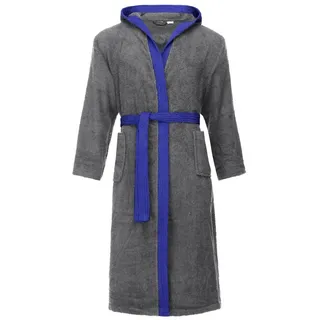 Ladeheid Bademantel Herren Frottee Bademantel aus 100% Baumwolle LA40-190, Langform, Baumwolle, Kapuze blau|grau L