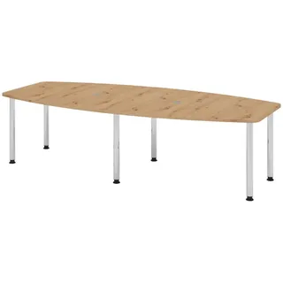 bümö Konferenztisch oval 280x130 cm großer Besprechungstisch in Asteiche, Besprechungstisch mit Chromfüßen, Meetingtisch für 10 Personen, XXL-Tisch