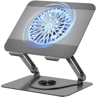 ICARE Laptop Ständer mit Magnetischem Laptop Kühler, 360° Schwenkbar, 10KG Tragkraft und 18dB Leise, Laptopständer für Laptops und Tablets bis 16 Zoll, Gunmetal Grey