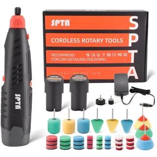 Kabelloses Mini Akku Poliermaschine, SPTA Multifunktionswerkzeug Rotationswerkzeug Mini Detail Polisher Kit, 36Pcs Auto Polierer Set mit 12V 2.0Ah Batterie 4,000-25,000 RPM für zum Polieren Auto