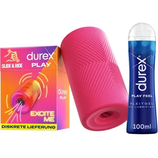 Bundle of Durex Play Feel Gleitgel – Wasserbasiert, sanft, pH-freundlich + [Neu] Durex Slide & Ride Masturbationshülle - Weicher & genoppter Masturbation Sleeve - Sexspielzeug für Männer & Paare