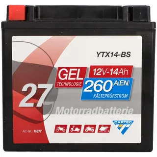 CARTEC Gel Motorradbatterie YTX14-BS 14Ah 260A