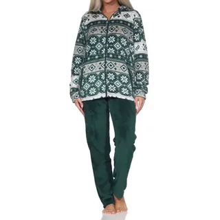 Normann Relaxanzug Normann Damen Hausanzug Freizeitanzug aus Coralfleece Freizeitanzug grün 44/46