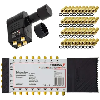 Premium X Multischalter Set 5/16 Multiswitch Rocket Multifeed 3° Quattro LNB 40x F-Stecker, Signalverteiler 1 SAT für 16 Teilnehmer