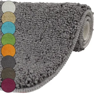DILUMA Badematte Ø 60 cm Rutschfester Badvorleger Premium Badteppich 1200 g/m2 weich & kuschelig Hochflor Duschvorleger, Farbe:Grau