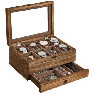 Songmics Uhrenbox 27x20x13cm, braun