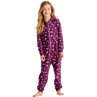 VIVANCE Overall VIVANCE, Mädchen, Gr. 122/128, N-Gr, lila (beere, bedruckt), Jersey, Obermaterial: 100% Baumwolle, bedruckt, Basic, lässig geschnitten lang, Rundhals, angesetztes Bündchen, Overalls Overall, toller Einteiler zum Relaxen, mit Herzen bedruckt,