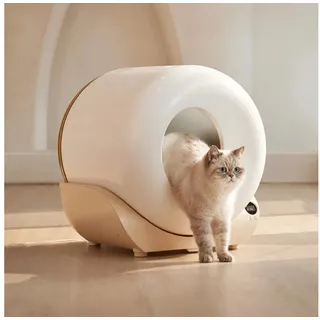 OKWISH Katzentoilette Automatische Selbstreinigende Katzentoilette, mit Sensor, App-Steuerung, Nachtlicht, abnehmbarer Trommel weiß