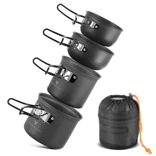 STAHLWERK Camping Kochtopf-Set 4-teilig aus Aluminium Outdoor Kochgeschirr Set