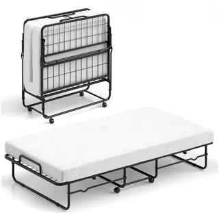 KOMFOTTEU Gästebett Klappbett mit Matratze aus Schaumstoff, 90×190cm weiß