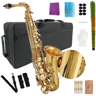 YoungMonic Altsaxophon E Flat für Erwachsene, Studenten, Saxophon, Eb, Alt, komplettes Set mit Tragetasche, Mundstückriemen, Rohrblättern, Saxophon, Anfänger-Set