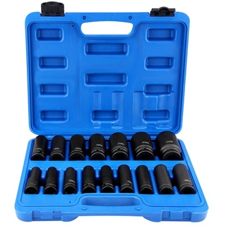 16-Teilig Schlagschrauber Nüsse Set, Impact Wrench Set Mit 1/2 Zoll Antrieb, Sechskant Nüsse 10mm-32mm Steckschlüssel Satz Mit Werkzeugkasten, Kraft Steckschlüssel Einsatz Satz