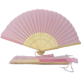 FANSOF.FANS Handfächer aus Stoff, faltbar, mit Quaste, Bambusrippen der Güteklasse A, für Frauen und Mädchen, Sommerparty, Event, Gastgeschenk, Geburtstag, Hochzeit, Souvenir, Geschenk (weiches Rosa)