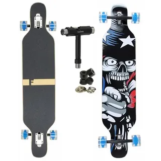 FunTomia Longboard Longboard in 3 Flex Stufen Camber Ahornholz + T-Tool mit LED Rollen, Camber Twin Tip