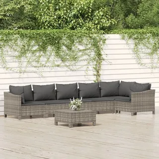 The Living Store 7-tlg. Garten-Lounge-Set mit Kissen Grau Poly Rattan - Grau