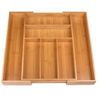 Schramm Besteckkorb Schramm® Besteckkasten aus Bambus für Schubladen größenverstellbar 30-48x46x5 cm Schubfacheinlage Schubladeneinsatz 5 - 7 Fächer Besteckeinsatz Küchenorganizer
