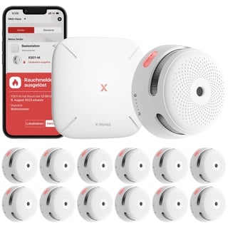 X-Sense Smart Rauchmelder XS01-M mit SBS50 Basisstation, Zertifiziert nach EN 14604, Funkrauchmelder mit WLAN, vernetzbarer Feuermelder, kompatibel mit der X-Sense Home Security App, FS121, 12 Stück