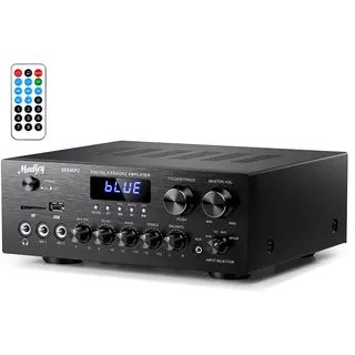 Verstärker, Moukey Bluetooth Leistungsverstärker Dual Kanal Audio Stereo Receiver mit USD, SD, AUX, MIC IN mit Echo, Radio, LED Für Karaoke, Heimkino, MAMP1