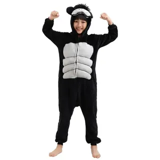 Corimori Jumpsuit Kinder Kostüm Jumpsuit Onesie verschiedene Designs (1-tlg) Fasching, Karneval, Tierkostüme Gorilla, Affe 116-122 Affenkostüm schwarz Körpergröße 130cm (116-122)