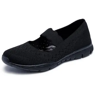 SKECHERS Damen technisiert gestrickt, (Seager-Power Hitter-Engineered Knit Mary Jane), schwarz/schwarz, 35 EU