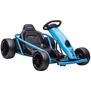 Homcom Kinder Elektro Gokart Drift Kart mit Langsamem Start, Musik, Hupe und Sicherheitsgurt, Kinderfahrzeug für 8-12 Jahre Kinder, Blau