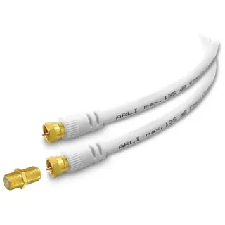 ARLI TV-Kabel, F-Stecker, F-Verbinder (1500 cm), 15m Verlängerungskabel Anschlusskabel TV HD Satkabel vergoldet 135 dB weiß