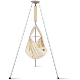 SCHMUSEWOLKE Federwiege - Set mit weißem Tipi-Gestell - Hängematte für Babys und Kleinkinder ab Geburt bis 3 Jahre - Bio-Baumwolle - Mit Schafwoll-Matratze