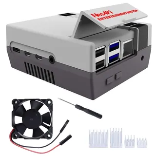 DVOZVO Retro Gaming Nes4Pi Gehäuse für Raspberry Pi 4 Model B Mit Lüfter und Kühlkörper