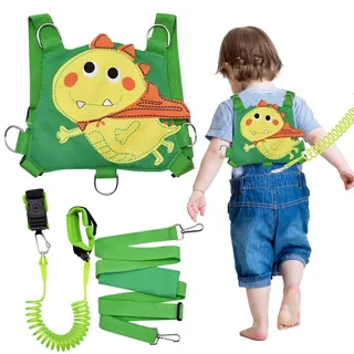 YTACREA 3-in-1 Kinderleine, Dinosaurier Anti Verloren Kinder Leine mit Sicherheit Handgelenk, Unterstütztes Laufgeschirr für Kinder, Kinderleine mit Geschirr Schloss, Kinder Sicherheitsleine