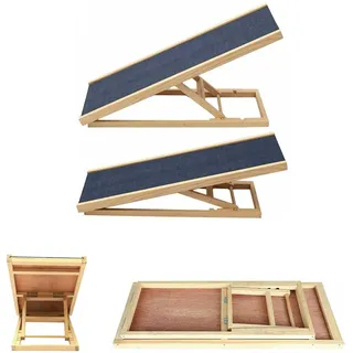 Hunderamp Holz Dog Ramp Indoor & Outdoor, aus Echtholz, mit 2 Höhenverstellbar und Rutschfestem Teppich, Zusammenklappbares Tragbares Design für Haustiere Einstiegshilfe für Kofferraum- 70 cm x 35 cm