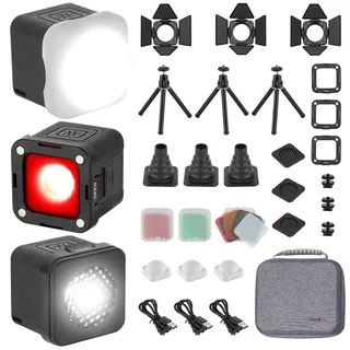 SMALLRIG RM01 Mini Cube LED Videolicht Kit (3 Pack), 8 Farbfilter, 5600K