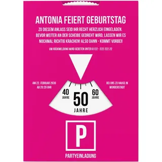 Lustige Geburtstagseinladungen online gestalten und bestellen - Parkscheibe in Pink - Pink | Wunderkarten.de