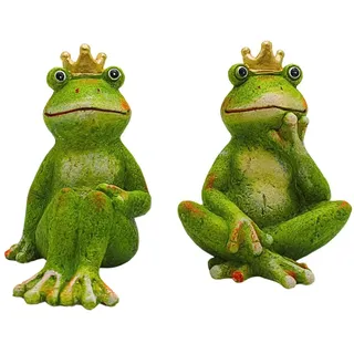 XL Froschkönige, Teich - Frösche, Frösche Garten, Froschfiguren Outdoor, Deko - Frösche, Gartenfrösche, Gartenfigur Frosch, Froschdeko, Teichdeko aus Keramik, grün als 2er Set, L/B/H 10 x 14 x 15 cm.