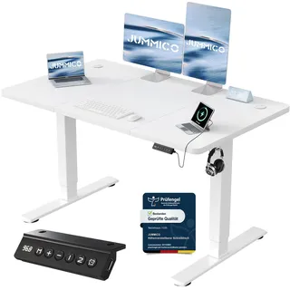 JUMMICO Höhenverstellbarer Schreibtisch 120 x 60 cm, USB-A-Anschluss | Schreibtisch Höhenverstellbar Elektrisch, Erinnerung bei langem Sitzen Stehschreibtisch, Computertisch für Homeoffice Weiß