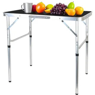 Relaxdays Campingtisch, klappbar, höhenverstellbar, HxBxT:70x75x55 cm, Aluminium, MDF, wetterfest, Gartentisch, schwarz