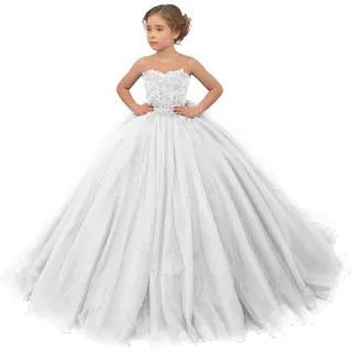Fuomomo Prinzessinnen-Festzugkleid für Mädchen Ballkleid Perlenapplikation Tüll Blumenmädchenkleider für Party - 10 Jahre